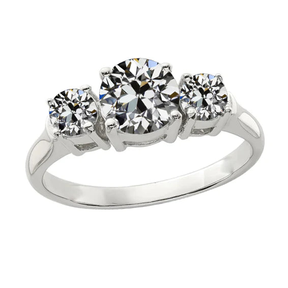 3 Stone Round Old Cut Natural Diamond Ring Basket Set 14K Gold 3.50 Carats