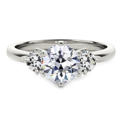 3 Stone Round Old Mine Cut Natural Diamond Ring 6 Prong Set 3.50 Carats