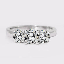 3 Stone Round Old Mine Cut Real Diamond Ring 3.50 Carats Gold Jewelry