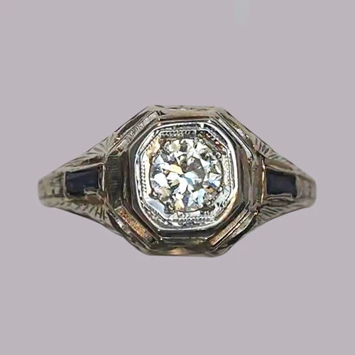 3 Stone Round Old Miner Real Diamond Ring Baguette Sapphire 1.25 Carats