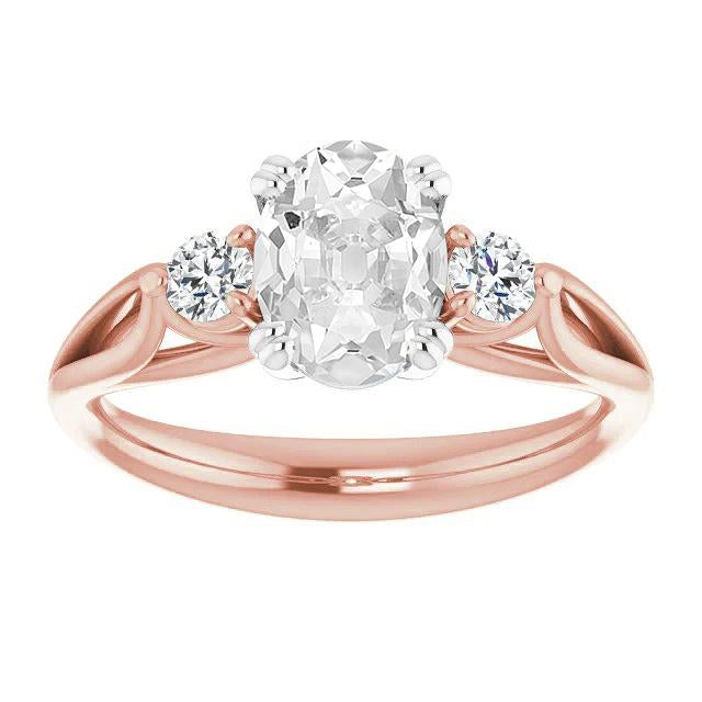 3 Stone Round & Oval Old Miner Genuine Diamond Ring Split Shank 5.75 Carats