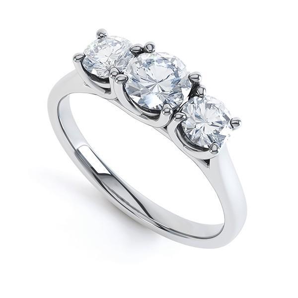 3 Stone Round Real Diamond Engagement Ring White Gold 14K 1.95 Ct.