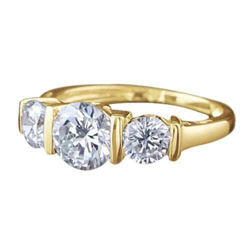 3 Stone Round Real Diamond Engagement Ring Yellow Gold 14K 3 Carats