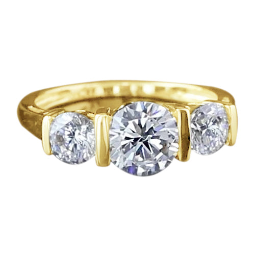 3 Stone Round Real Diamond Engagement Ring Yellow Gold 14K 3 Carats