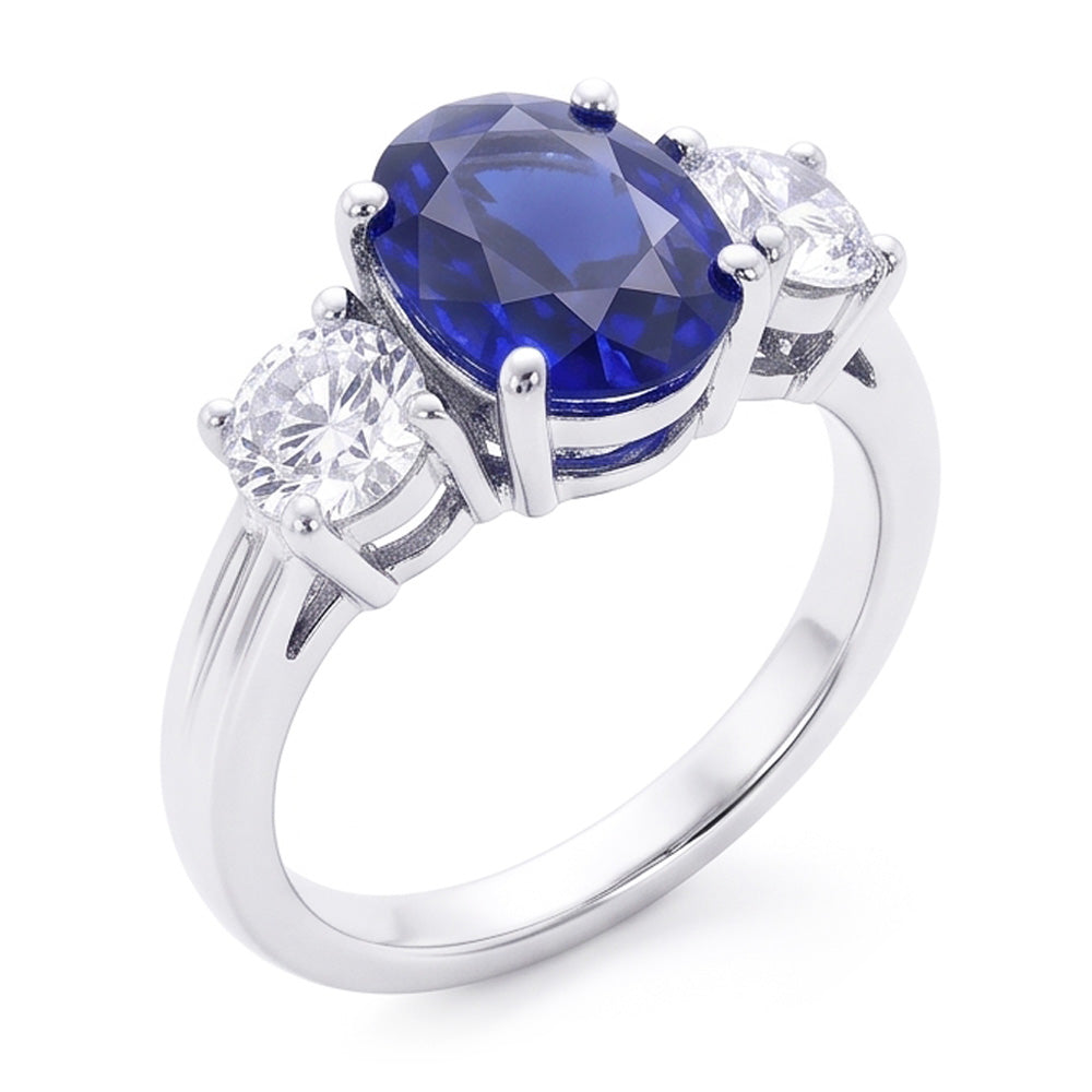 3 Stone Sapphire And Natural Earth Mined DIAMOND ( NOT LAB GROWN )s Ring Anniversary 14K Gold
