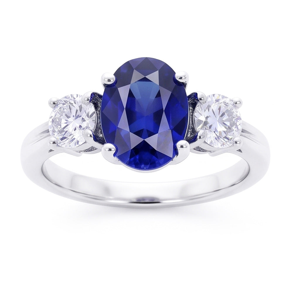 3 Stone Sapphire And Natural Earth Mined DIAMOND ( NOT LAB GROWN )s Ring Anniversary 14K Gold