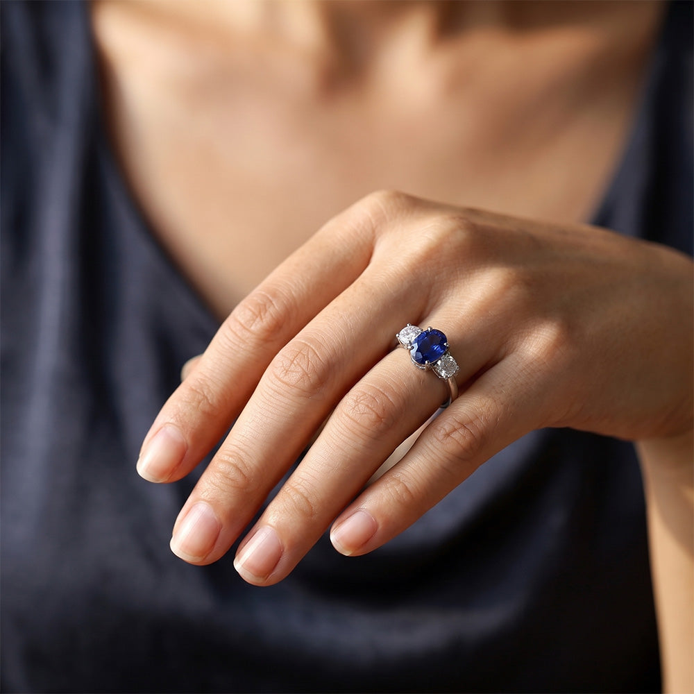 3 Stone Sapphire And Natural Earth Mined DIAMOND ( NOT LAB GROWN )s Ring Anniversary 14K Gold
