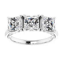 3 Stone Square Cut Genuine Old European Diamond Ring 14K Gold 9 Carats