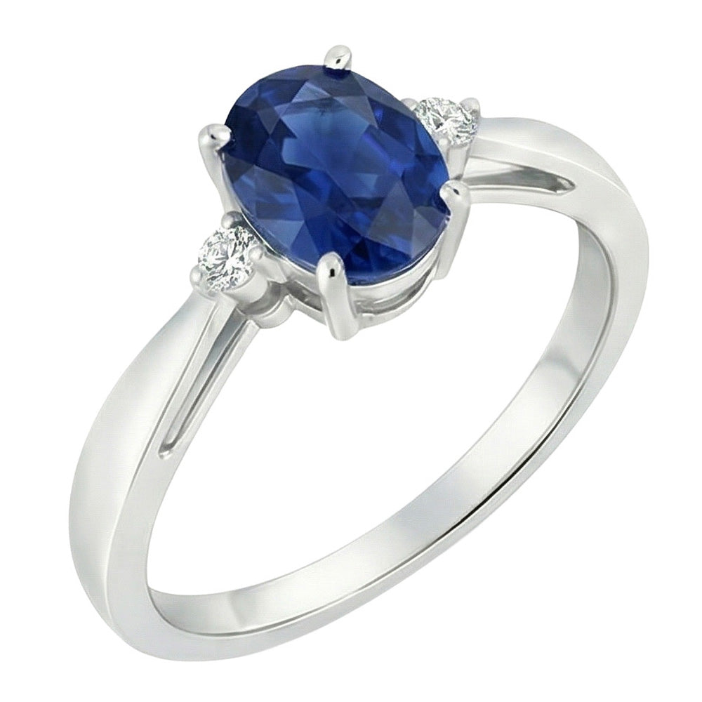 3 Stone Sri Lanka Blue Sapphire & Natural Earth Mined DIAMOND ( NOT LAB GROWN ) Ring 3.20 Carats New