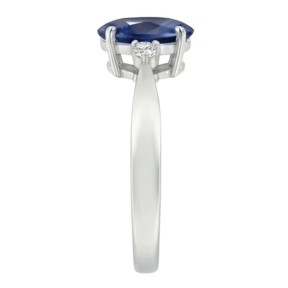 3 Stone Sri Lanka Blue Sapphire & Natural Earth Mined DIAMOND ( NOT LAB GROWN ) Ring 3.20 Carats New