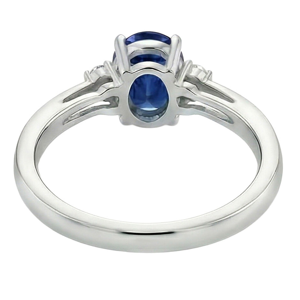 3 Stone Sri Lanka Blue Sapphire & Natural Earth Mined DIAMOND ( NOT LAB GROWN ) Ring 3.20 Carats New