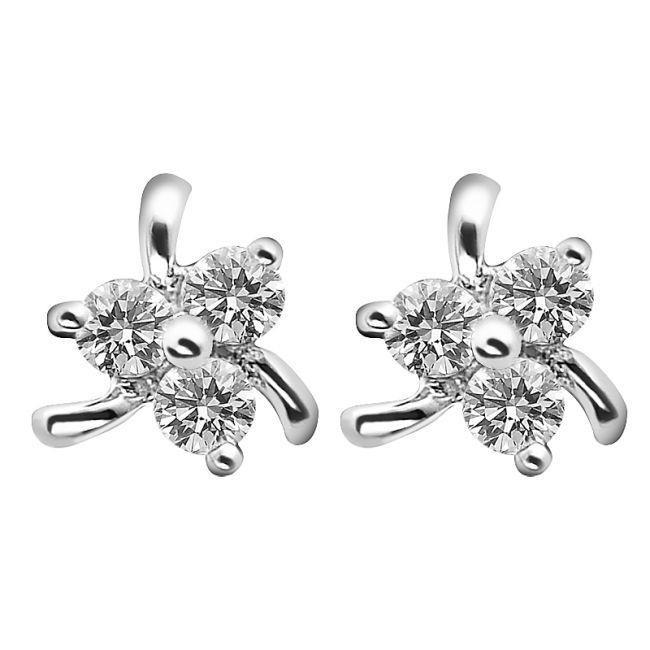 3 Stone Stud Earrings Genuine 2.40 Carats Round Diamonds White Gold 14K