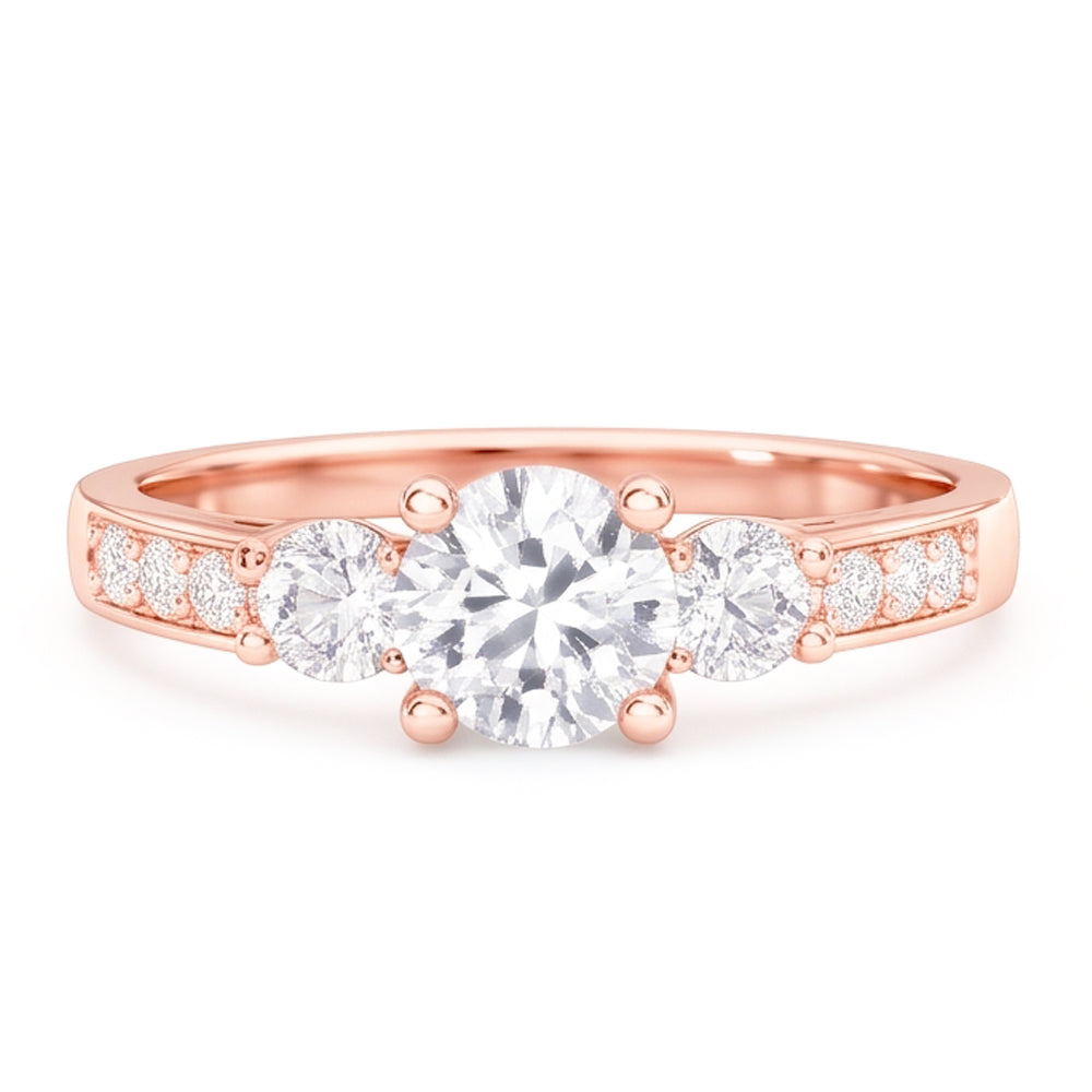 3 Stone Style 2.80 Carats Natural Earth Mined Diamonds Wedding Ring Rose Gold 14K