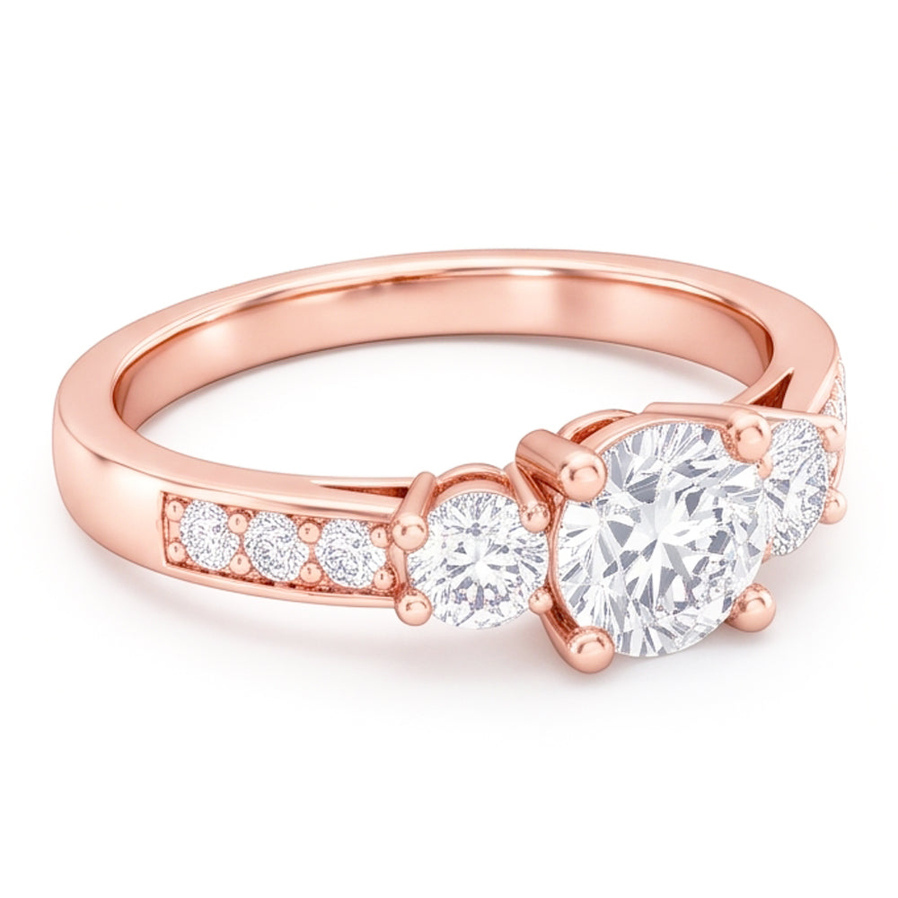 3 Stone Style 2.80 Carats Natural Earth Mined Diamonds Wedding Ring Rose Gold 14K