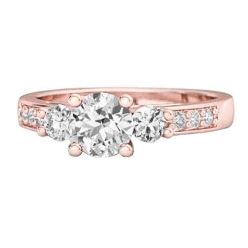 3 Stone Style 2.80 Carats Real Diamonds Wedding Ring Rose Gold 14K