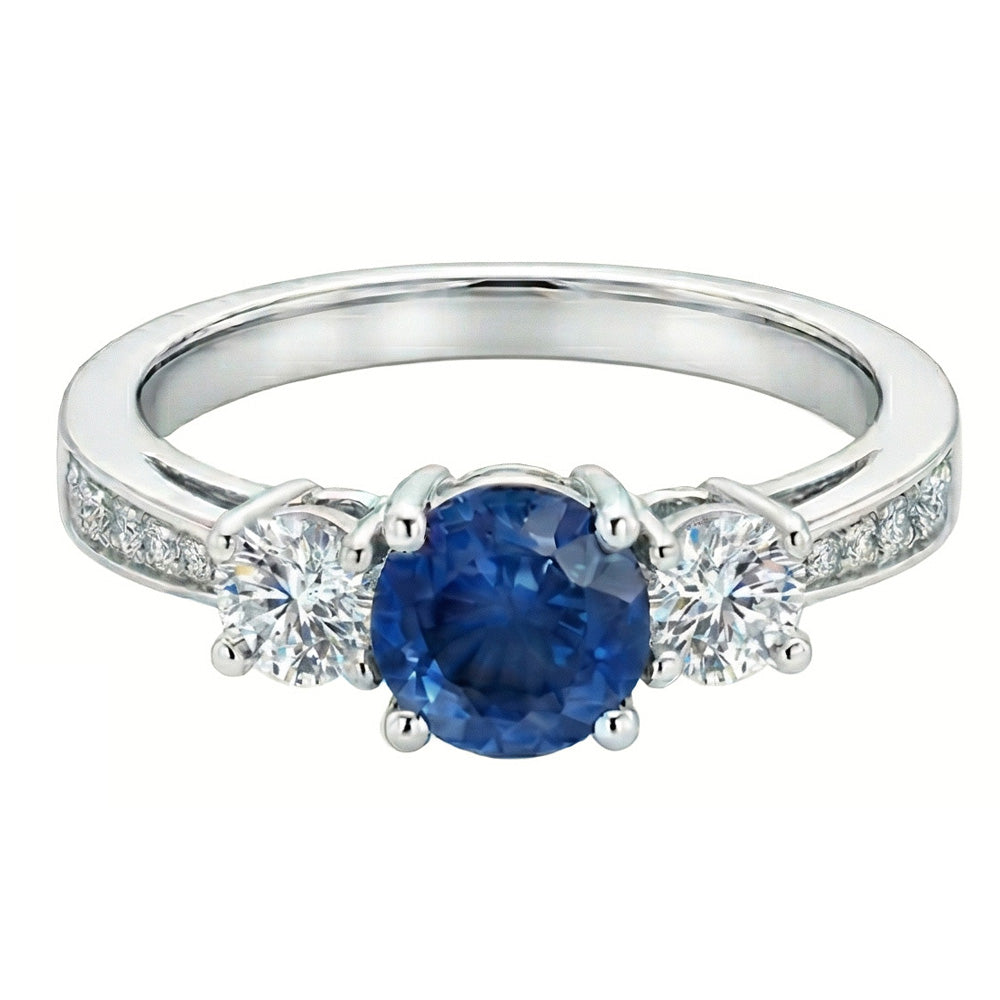 natural round sapphire 3.80ct ring close up detail