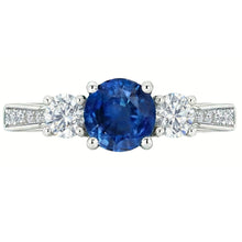 natural round sapphire 3.80ct ring top view