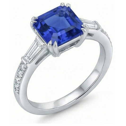 natural round sapphire 3ct ring front view