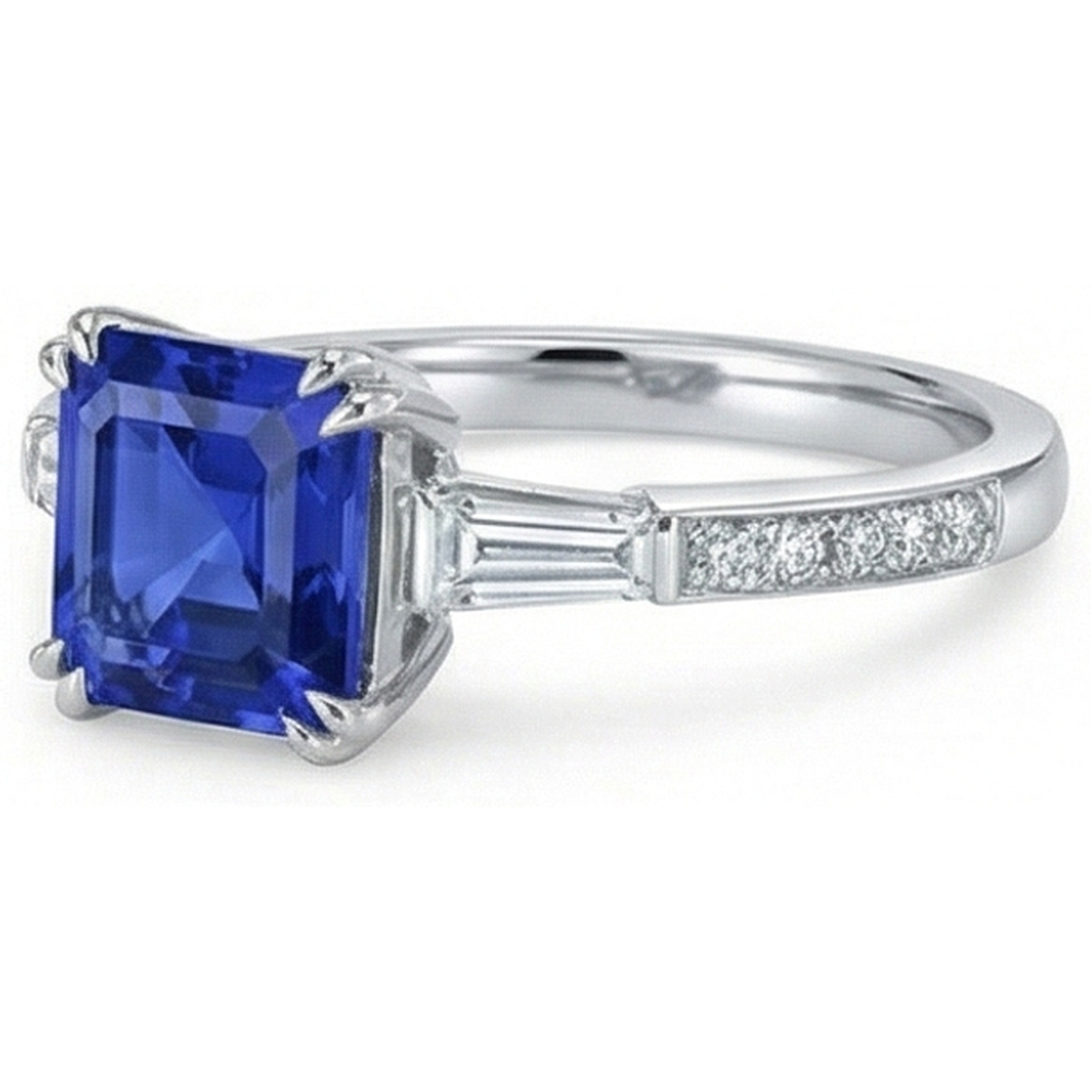 natural round sapphire 3ct ring close up detail