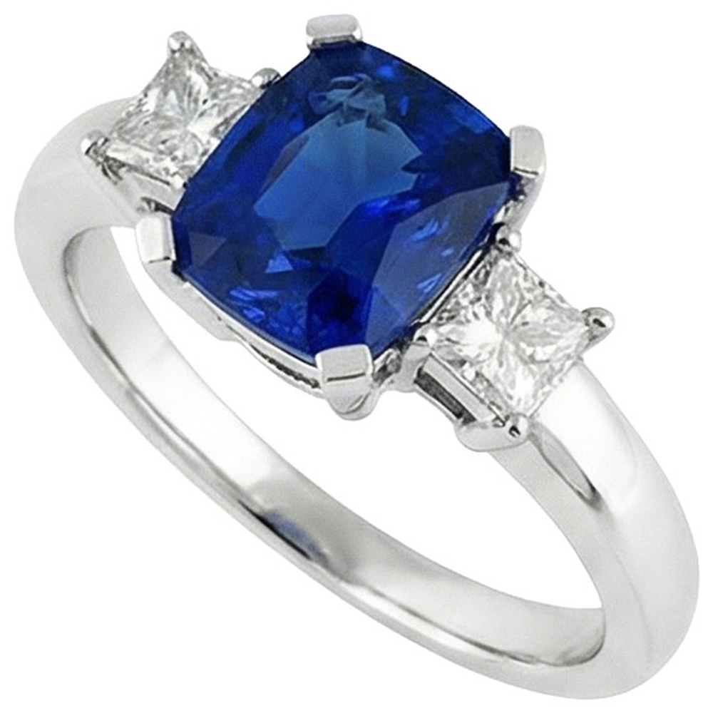 3 Stone Style Ceylon Sapphire & Natural Earth Mined DIAMOND ( NOT LAB GROWN )s 4.01 Ct. Ring White Gold 14K