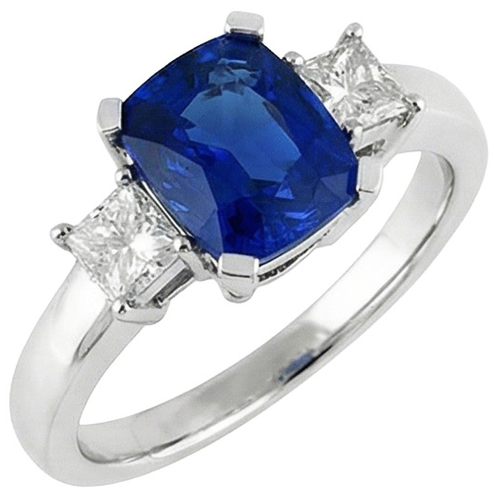 3 Stone Style Ceylon Sapphire & Natural Earth Mined DIAMOND ( NOT LAB GROWN )s 4.01 Ct. Ring White Gold 14K