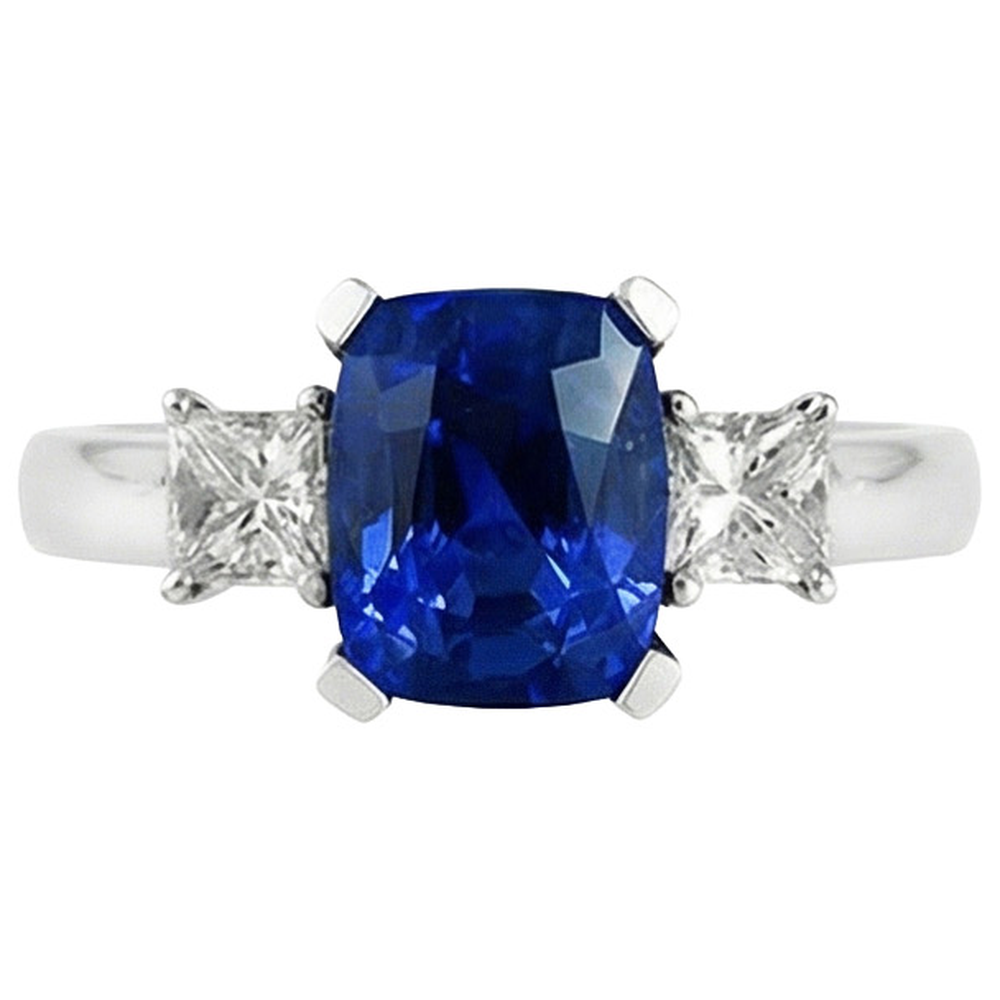 3 Stone Style Ceylon Sapphire & Natural Earth Mined DIAMOND ( NOT LAB GROWN )s 4.01 Ct. Ring White Gold 14K