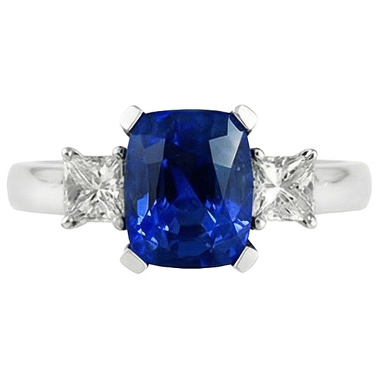 3 Stone Style Ceylon Sapphire & Natural Earth Mined DIAMOND ( NOT LAB GROWN )s 4.01 Ct. Ring White Gold 14K