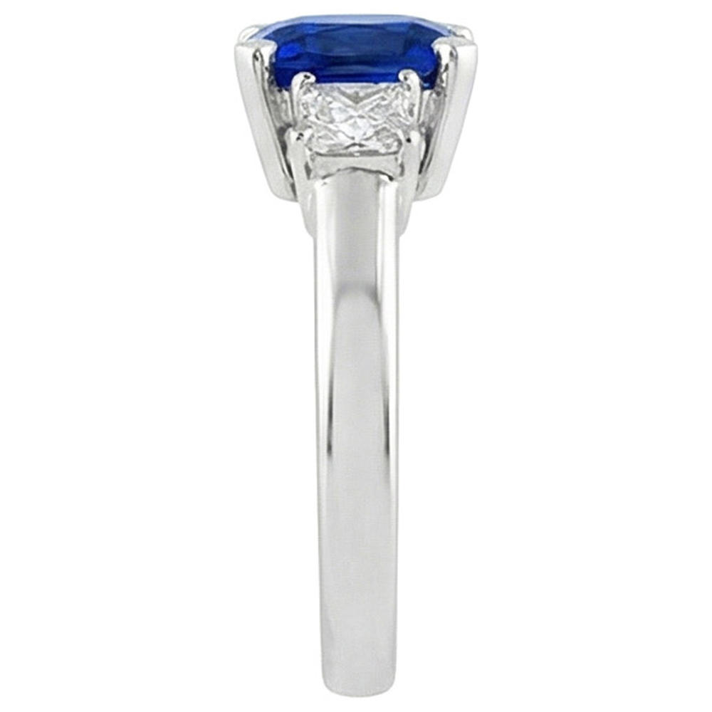 3 Stone Style Ceylon Sapphire & Natural Earth Mined DIAMOND ( NOT LAB GROWN )s 4.01 Ct. Ring White Gold 14K