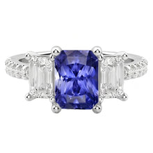 3 Stone Style Emerald Natural Earth Mined Diamond Blue Sapphire Ring Radiant Cut 4 Carats