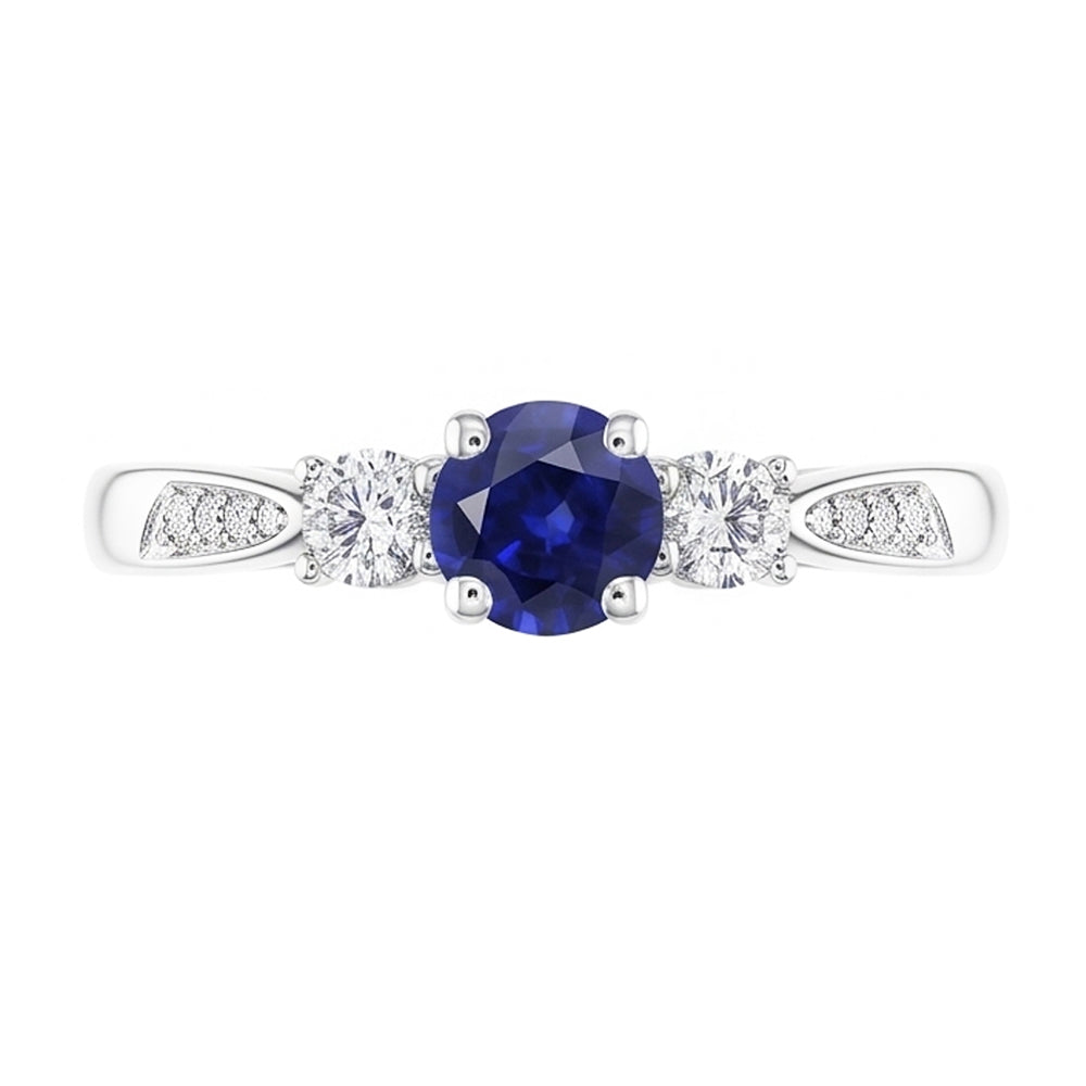 3 Stone Style Gemstone Ring Round Sri Lankan Sapphire 2 Carats