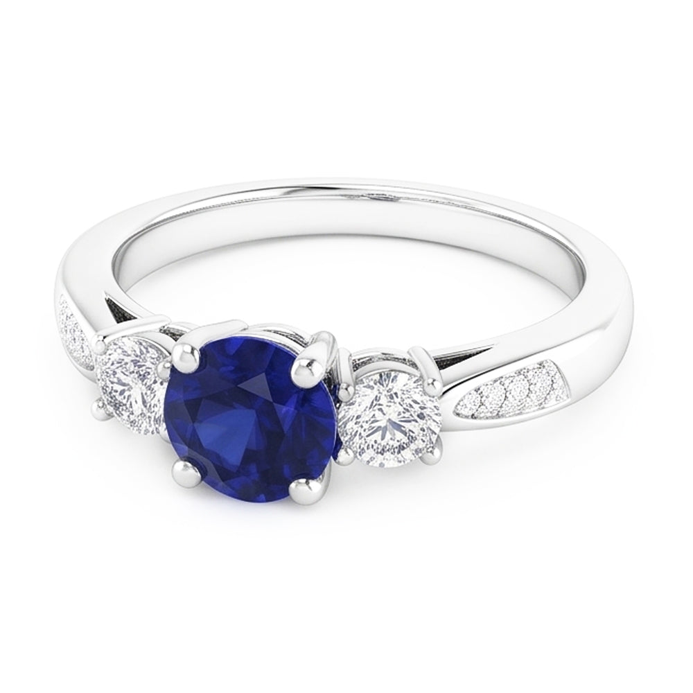 3 Stone Style Gemstone Ring Round Sri Lankan Sapphire 2 Carats