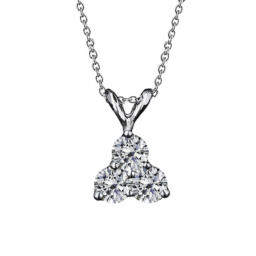 3 Stone Style Genuine Diamond Pendant 3.00 Carat Round Cut White Gold 14K