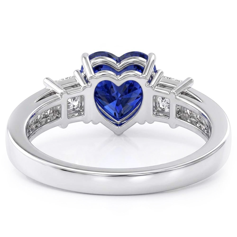 3 Stone Style Heart Sapphire Ring Princess & Round Natural Earth Mined Diamonds 3 Carats