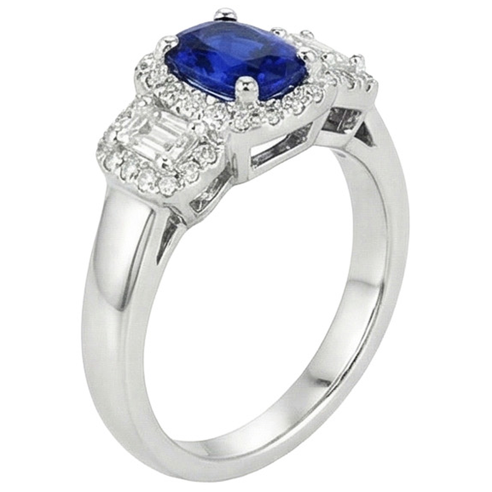 3 Stone Style Natural Earth Mined Diamond And Sapphire Ring
