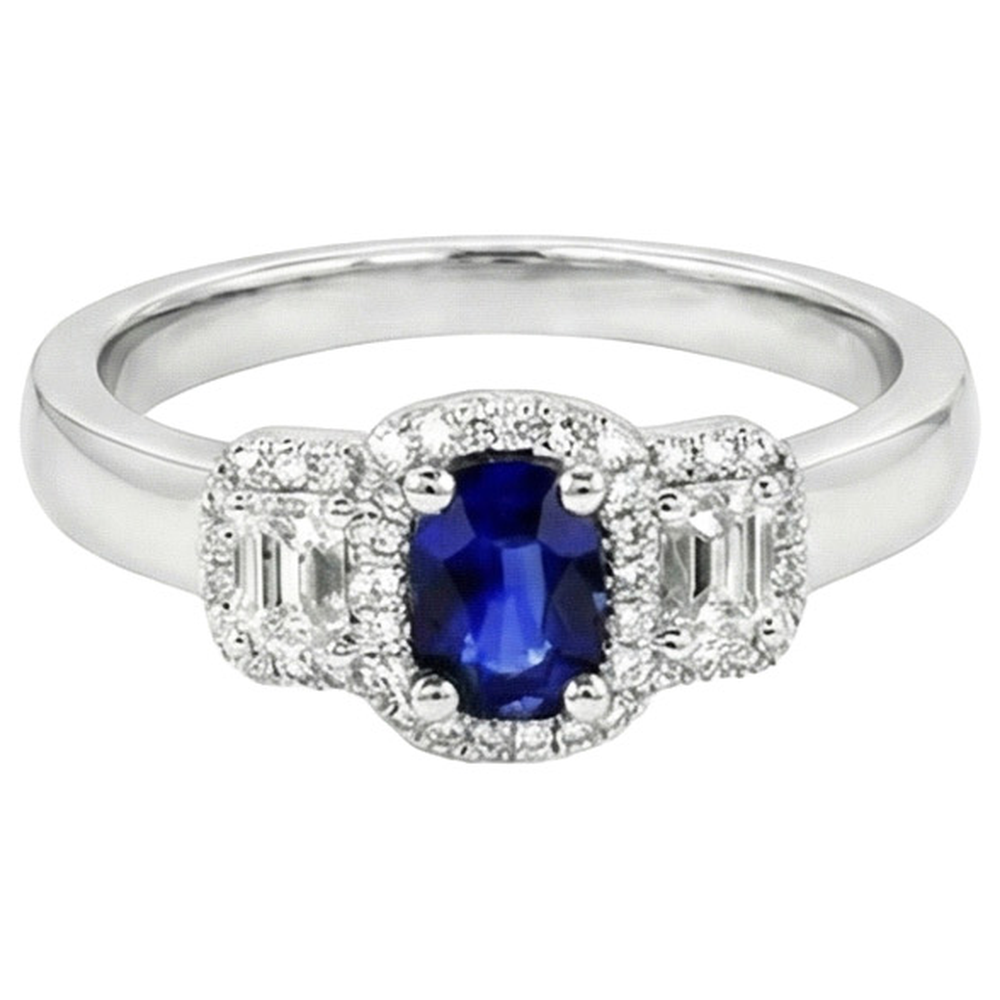 3 Stone Style Natural Earth Mined Diamond And Sapphire Ring