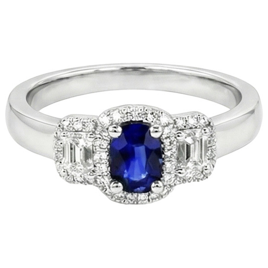 3 Stone Style Natural Earth Mined Diamond And Sapphire Ring