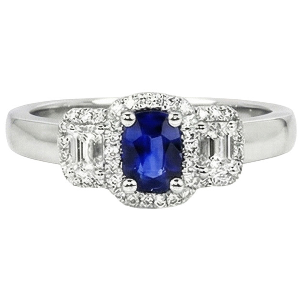 3 Stone Style Natural Earth Mined Diamond And Sapphire Ring