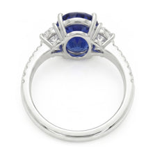 3 Stone Style Oval Ceylon Sapphire & Half Moon Natural Earth Mined Diamonds Ring 11 Carats
