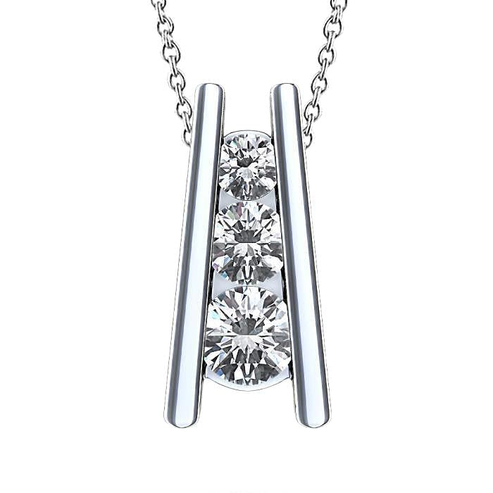 3 Stone Style Pendant Necklace 2.25 Ct. Round Natural Diamonds White Gold 14K