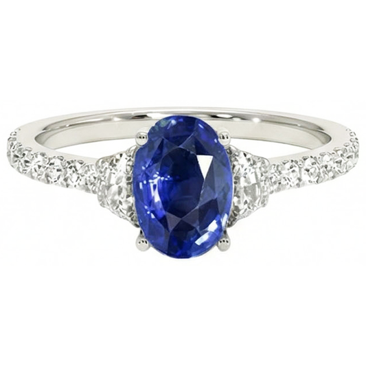 natural round sapphire 6.75ct ring front view