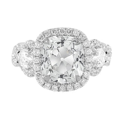 3 Stone Style Round Halo Ring Cushion Old Mine Cut Real Natural Earth Mined Diamonds 5 Carats