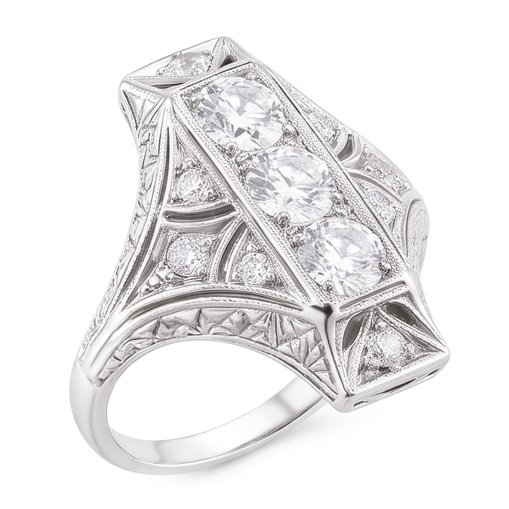 3 Stone Style Round Old Miner Genuine Natural Earth Mined Diamond Ring 4 Carats Milgrain Shank