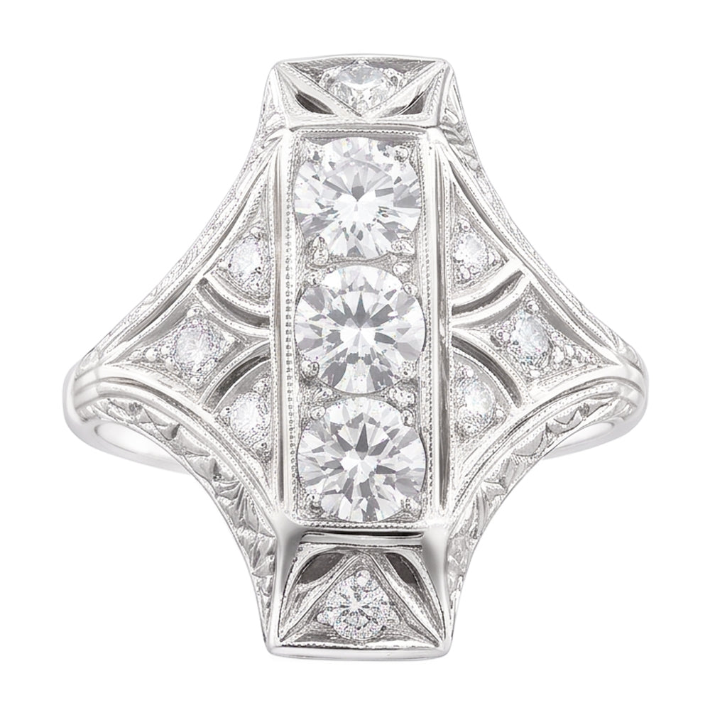 3 Stone Style Round Old Miner Genuine Natural Earth Mined Diamond Ring 4 Carats Milgrain Shank