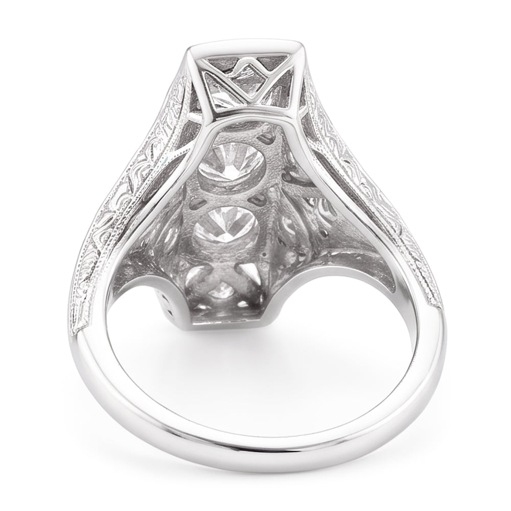 3 Stone Style Round Old Miner Genuine Natural Earth Mined Diamond Ring 4 Carats Milgrain Shank