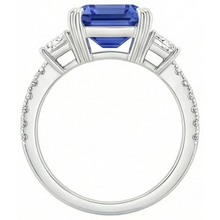 3 Stone Style Sri Lankan Sapphire Ring With Trapezoids 11.50 Carats