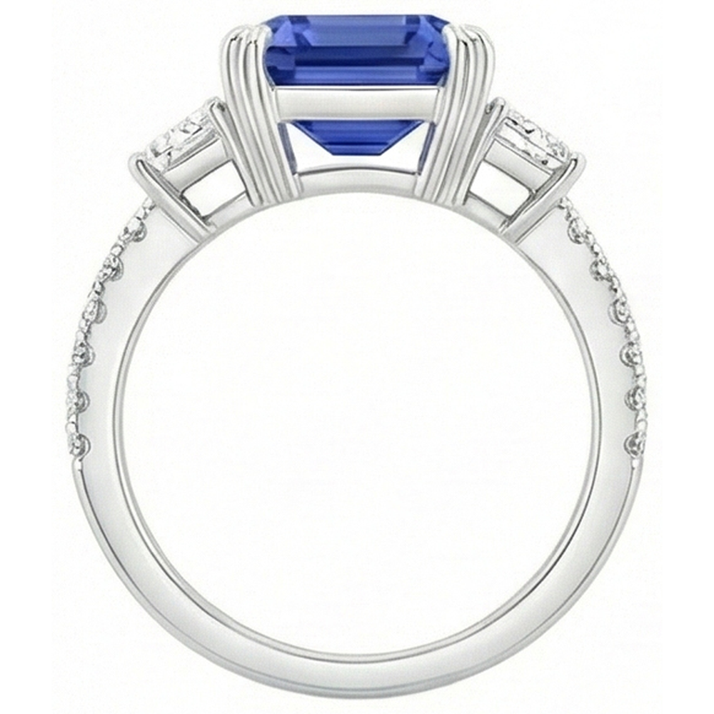 3 Stone Style Sri Lankan Sapphire Ring With Trapezoids 11.50 Carats