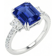 3 Stone Style Sri Lankan Sapphire Ring With Trapezoids 11.50 Carats