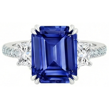 3 Stone Style Sri Lankan Sapphire Ring With Trapezoids 11.50 Carats
