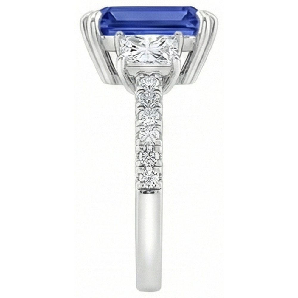 3 Stone Style Sri Lankan Sapphire Ring With Trapezoids 11.50 Carats