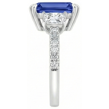 3 Stone Style Sri Lankan Sapphire Ring With Trapezoids 11.50 Carats